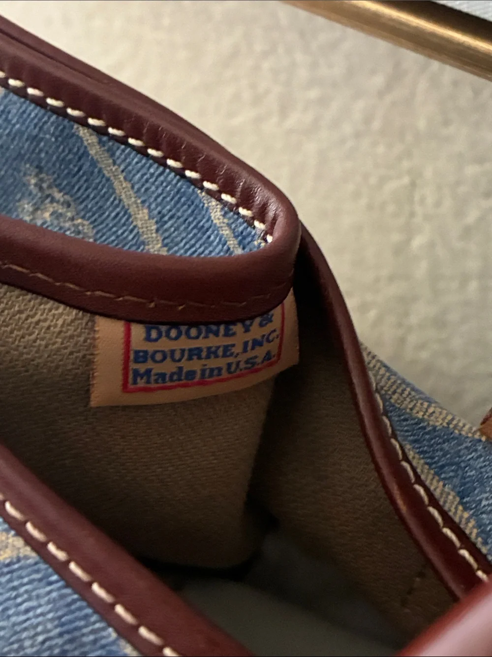 Dooney & Bourke rare vintage Blue Heart-denim leather trim tote bag